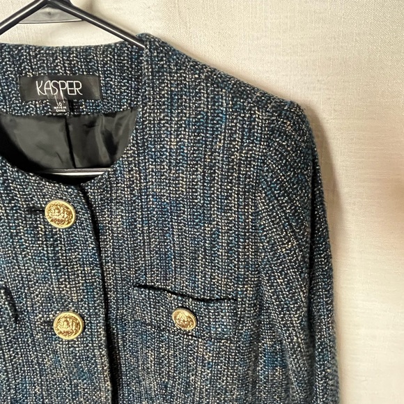 Vintage Kasper Women's Blue Tweed Blazer Wool Blend - Picture 3 of 7